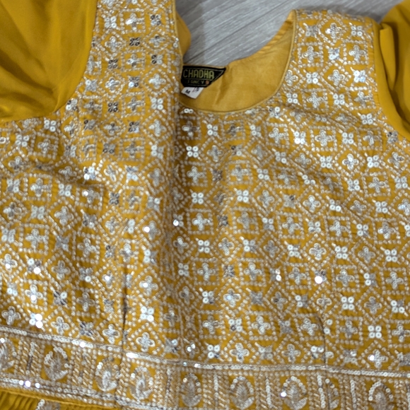 Party style Yellow mustard sharara suit - Picture 4 of 5